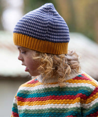 Thumbnail for Striped Knitted Beanie Hat - Dreamyy Blue
