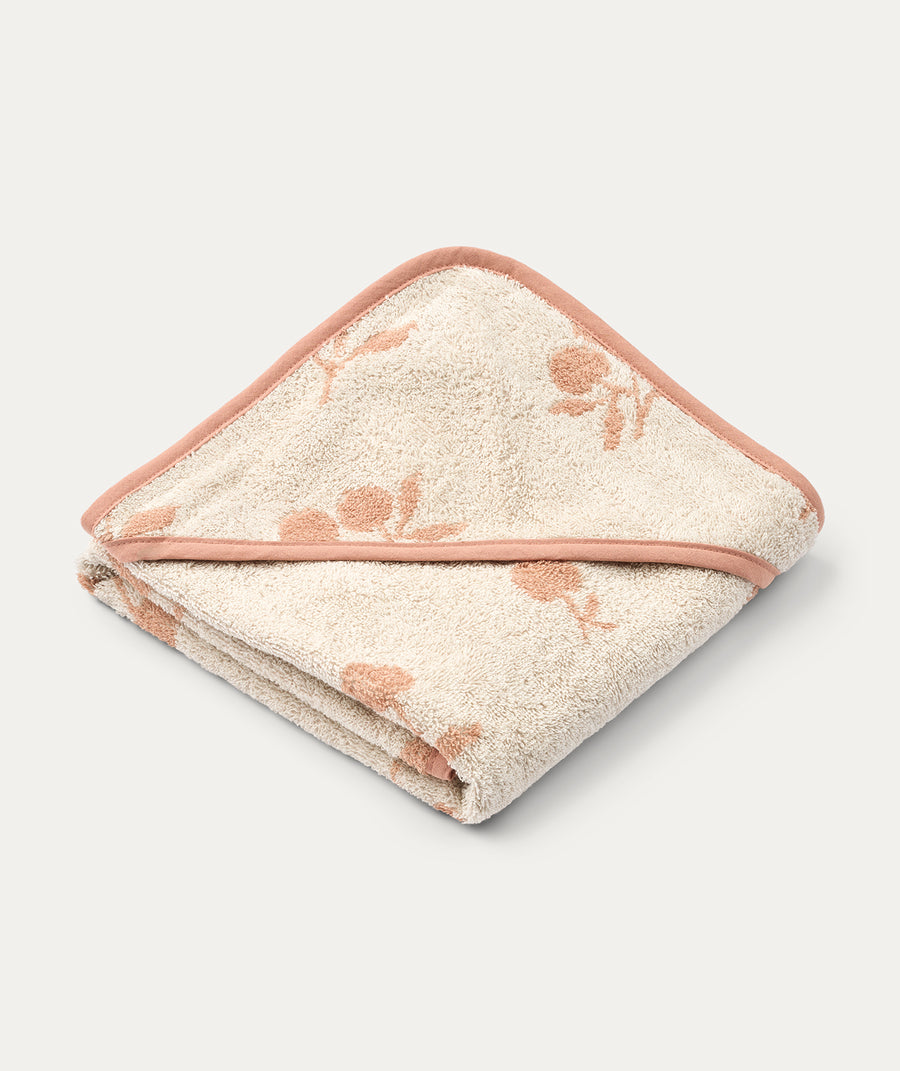 Alba Yarn Dyed Hooded Baby Towel - Peach / Sea Shell