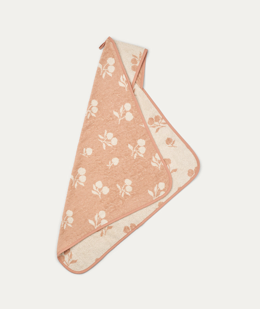 Alba Yarn Dyed Hooded Baby Towel - Peach / Sea Shell