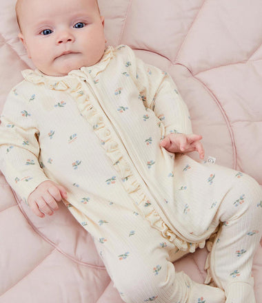 Ribbed Floral Print Two Way Zip Up Sleepsuit - Floral Print