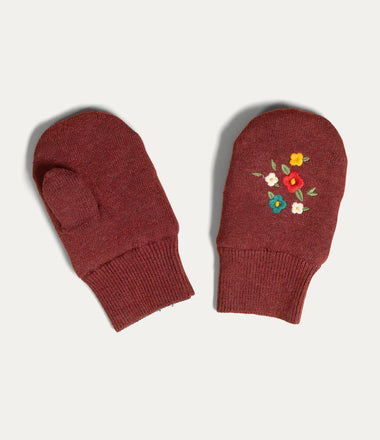 Embroidered Knitted Mittens - Hazelnut