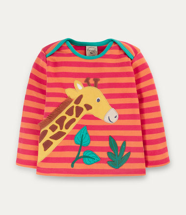 Bobby Applique Top - Cantaloupe Stripe/Giraffe