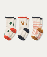 Thumbnail for 3 Pack Eloy Anti slip Baby Socks - Holiday reindeer / Sandy mix