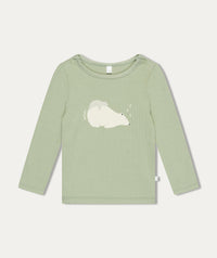 Thumbnail for Ribbed Polar Bear Placement Print Long Sleeve T shirt - Sage & Polar Bear