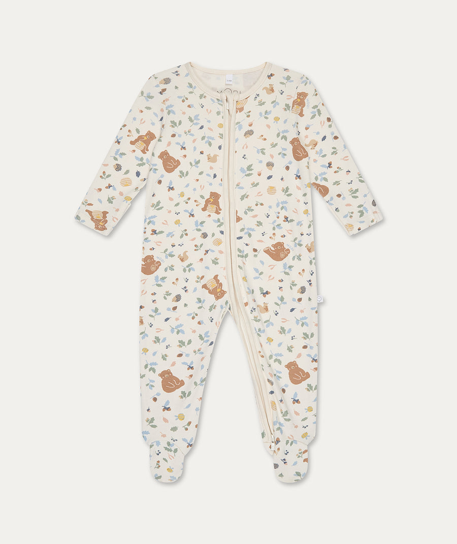 Bear Print Two Way Zip Up Sleepsuit - Honey Bear Print