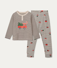 Thumbnail for Wilhelm Pyjama Set - Holiday vehicle / Stripe navy