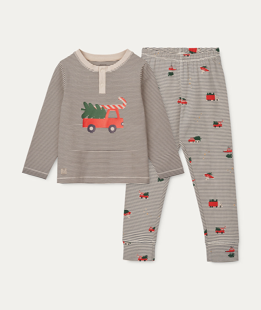 Wilhelm Pyjama Set - Holiday vehicle / Stripe navy