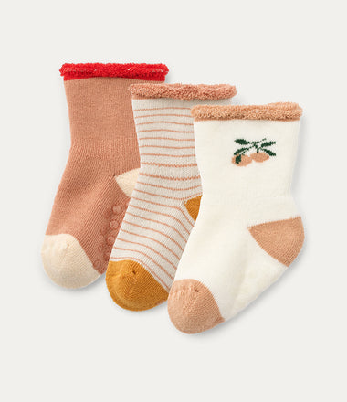 3 Pack Eloy Anti Slip Baby Socks - Peach / Sandy Mix
