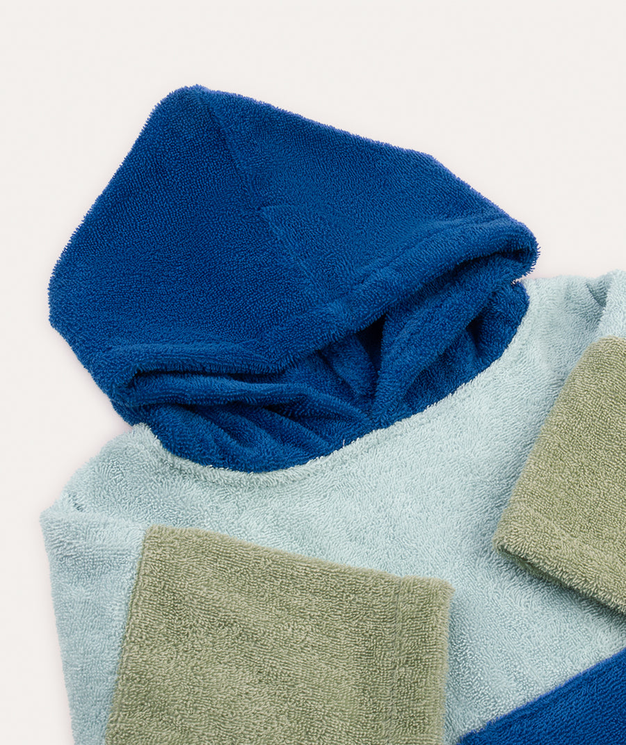 Colourblock Towelling Poncho - Pale Blue Mix