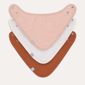 Muslin Terry Bandana Bibs - Powder Pink/Milky/Rust