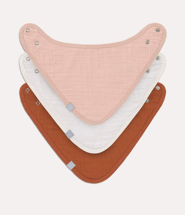 Muslin Terry Bandana Bibs - Powder Pink/Milky/Rust