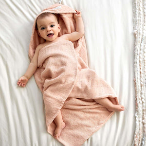 Muslin/Terry Hooded Towel - Dots Peach Rose
