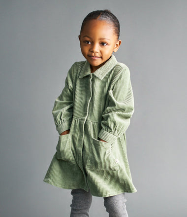 Organic Cord Shirt Dress -  Hedge Green