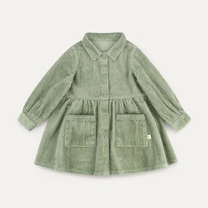 Organic Cord Shirt Dress -  Hedge Green
