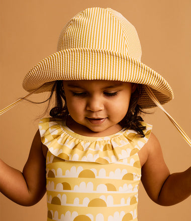 Floppy Swim Hat -  Yellow Seersucker