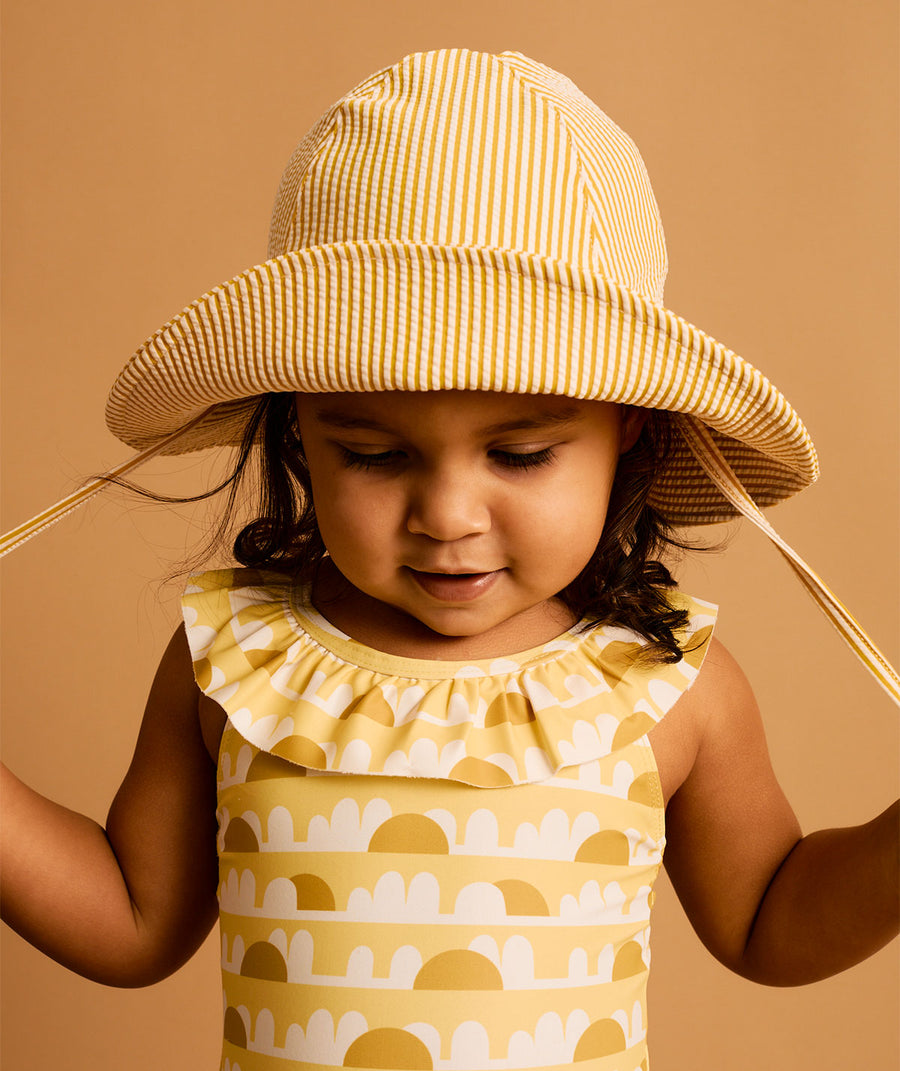 Floppy Swim Hat -  Yellow Seersucker