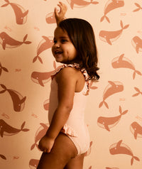 Thumbnail for Seersucker Frill Swimsuit -  Coral Seersucker