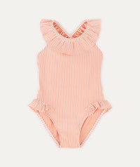 Thumbnail for Seersucker Frill Swimsuit -  Coral Seersucker