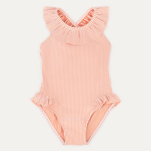 Seersucker Frill Swimsuit -  Coral Seersucker