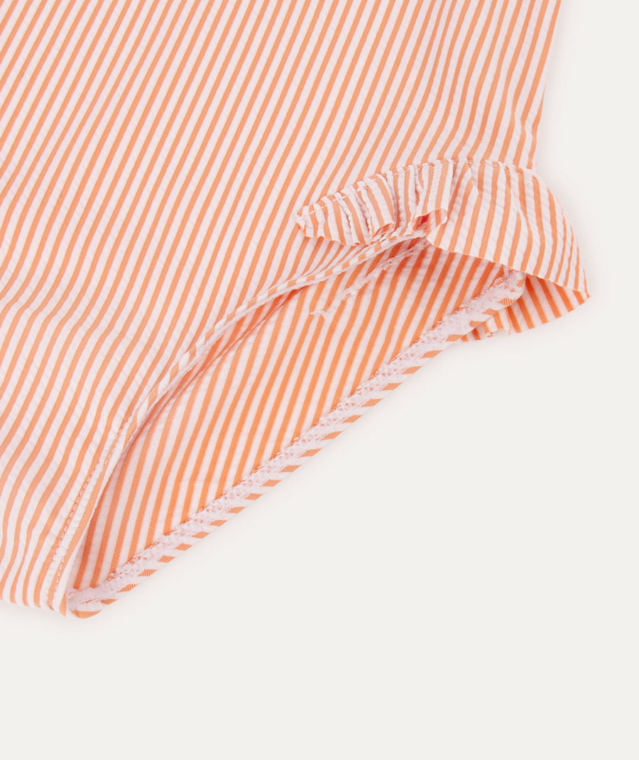 Seersucker Frill Swimsuit -  Coral Seersucker