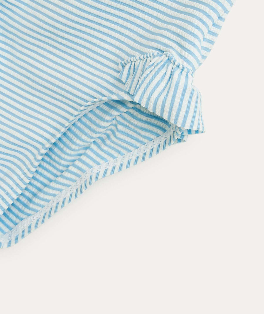Seersucker Frill Swimsuit - Soft Blue Stripe
