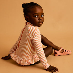 Seersucker Long Sleeve Swimsuit -  Coral Seersucker