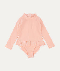 Thumbnail for Seersucker Long Sleeve Swimsuit -  Coral Seersucker