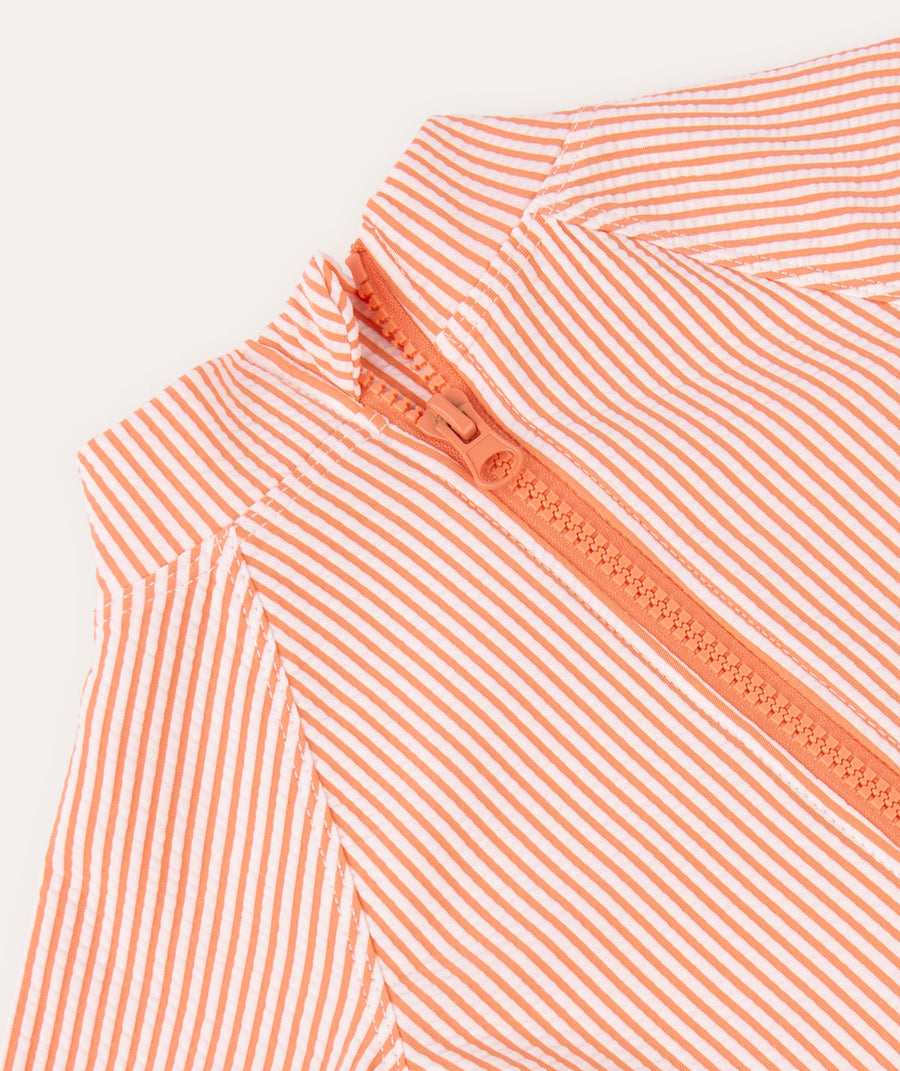 Seersucker Long Sleeve Swimsuit -  Coral Seersucker