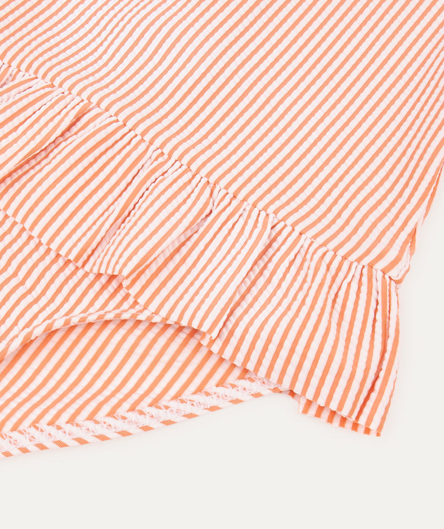 Seersucker Long Sleeve Swimsuit -  Coral Seersucker