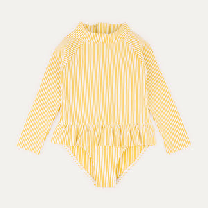 Seersucker Long Sleeve Swimsuit -  Yellow Seersucker