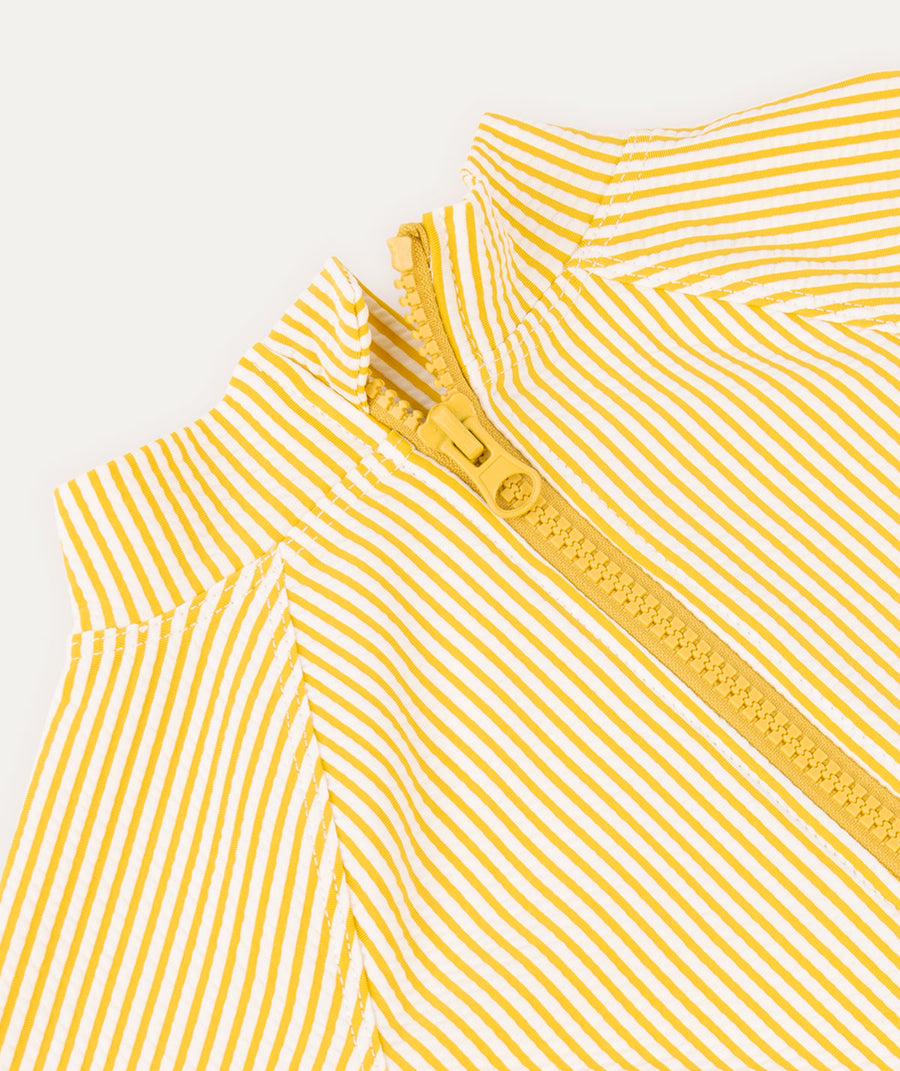 Seersucker Long Sleeve Swimsuit -  Yellow Seersucker