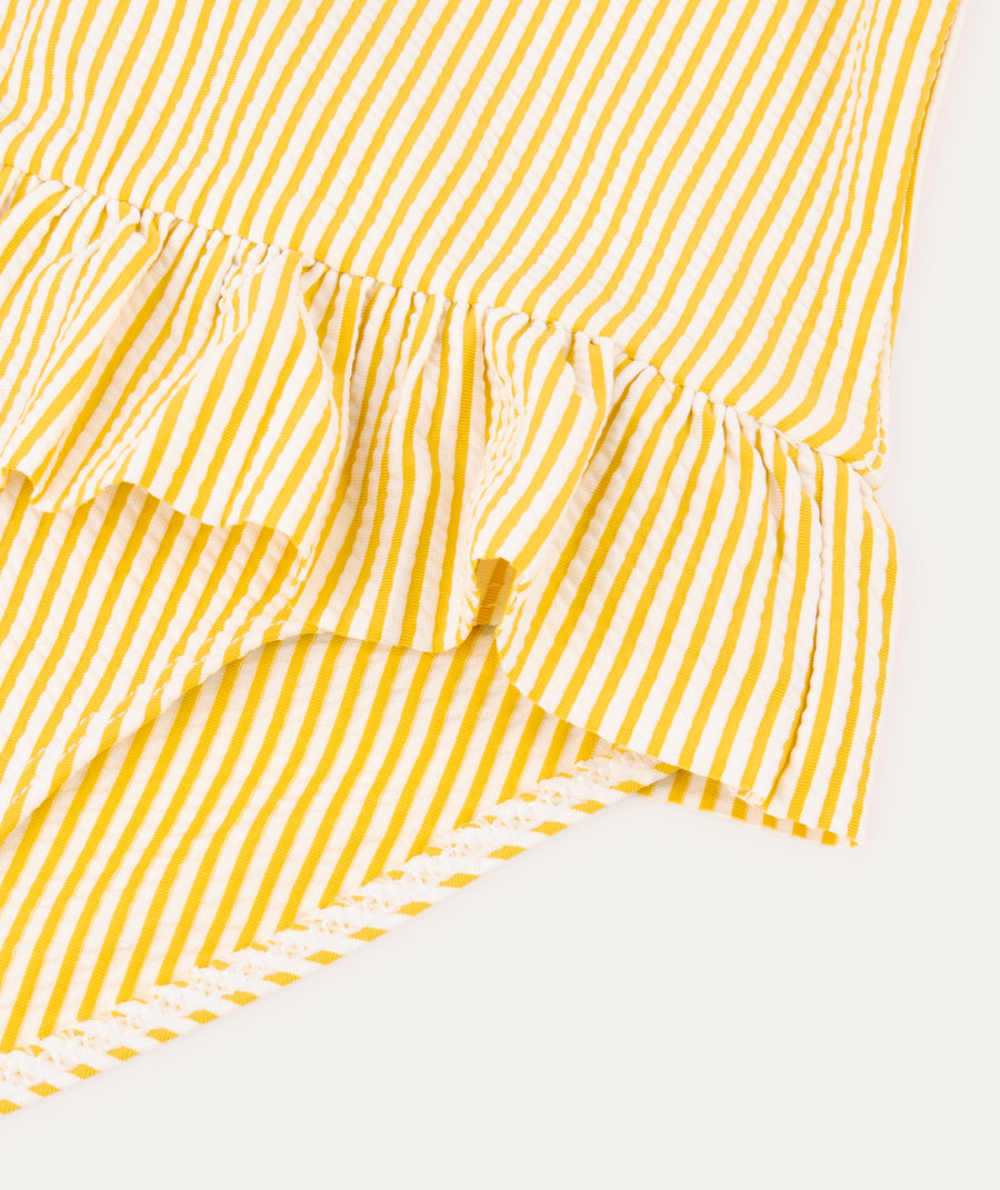 Seersucker Long Sleeve Swimsuit -  Yellow Seersucker