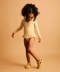 Thumbnail for Seersucker Long Sleeve Swimsuit -  Yellow Seersucker