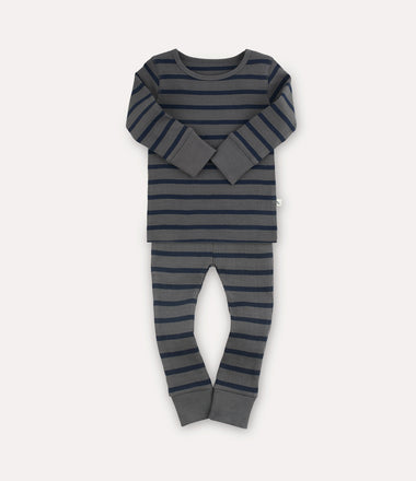 Organic Rib Set - Navy/Grey stripe