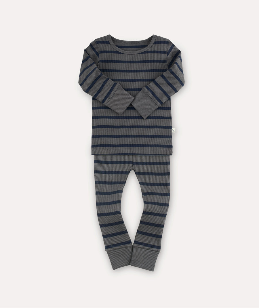 Organic Rib Set - Navy/Grey stripe