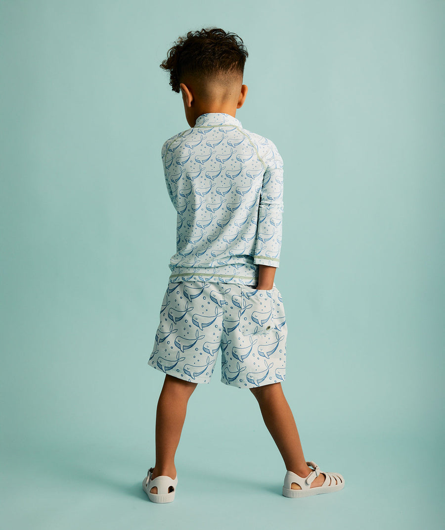 Recycled Zip Front Rash Vest -  Bubbles Whale Print
