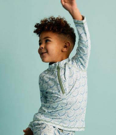 Recycled Zip Front Rash Vest -  Bubbles Whale Print