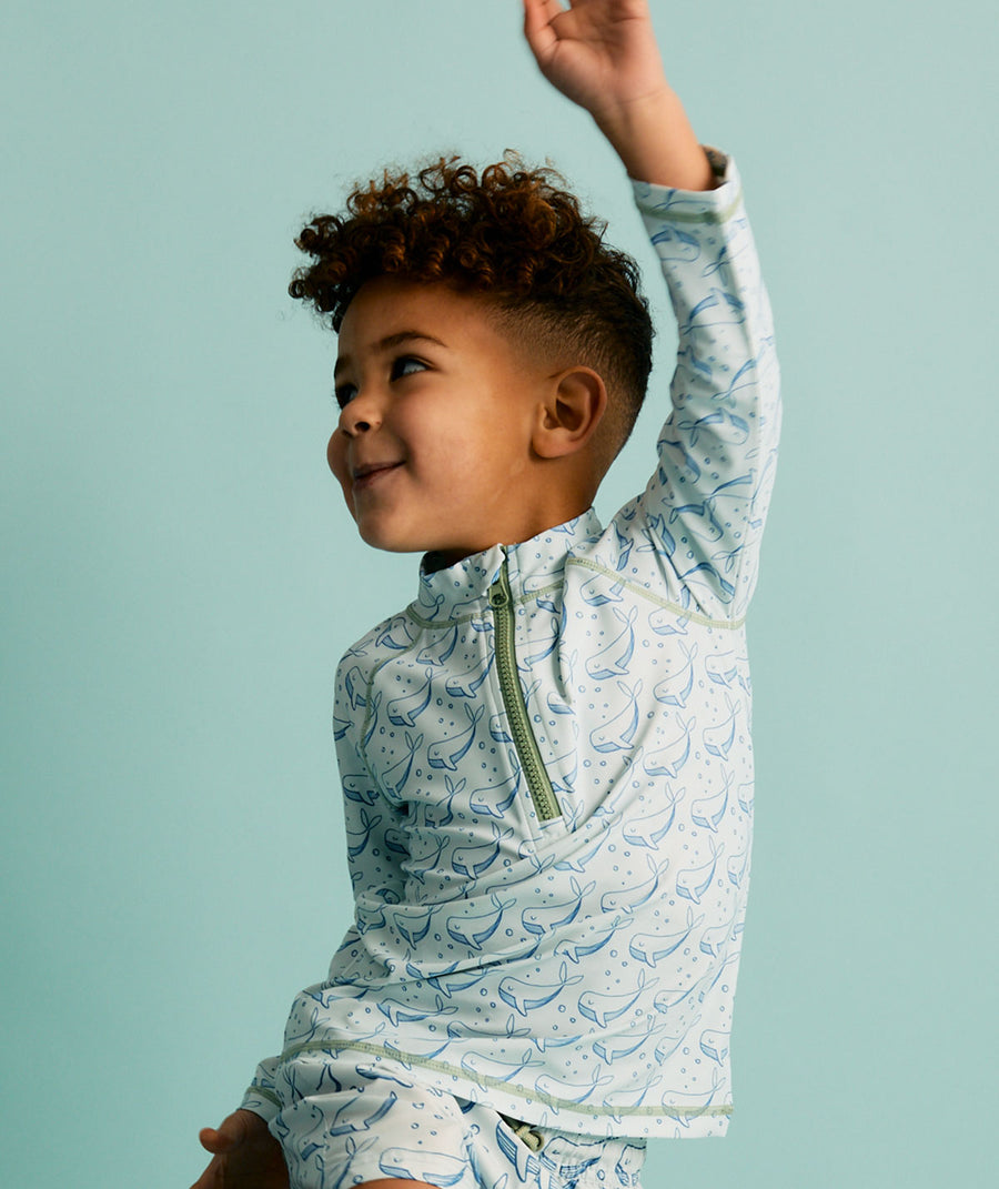 Recycled Zip Front Rash Vest -  Bubbles Whale Print
