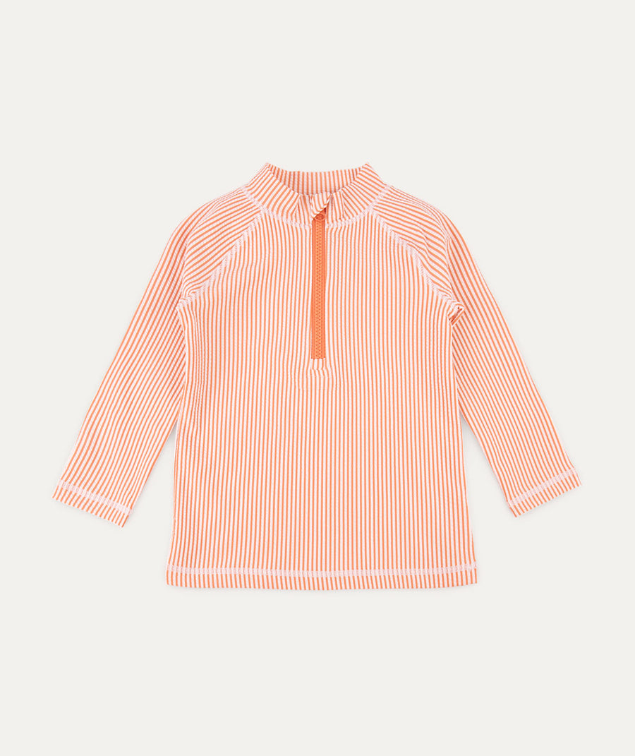Seersucker Zip Front Rash Vest -  Coral Seersucker