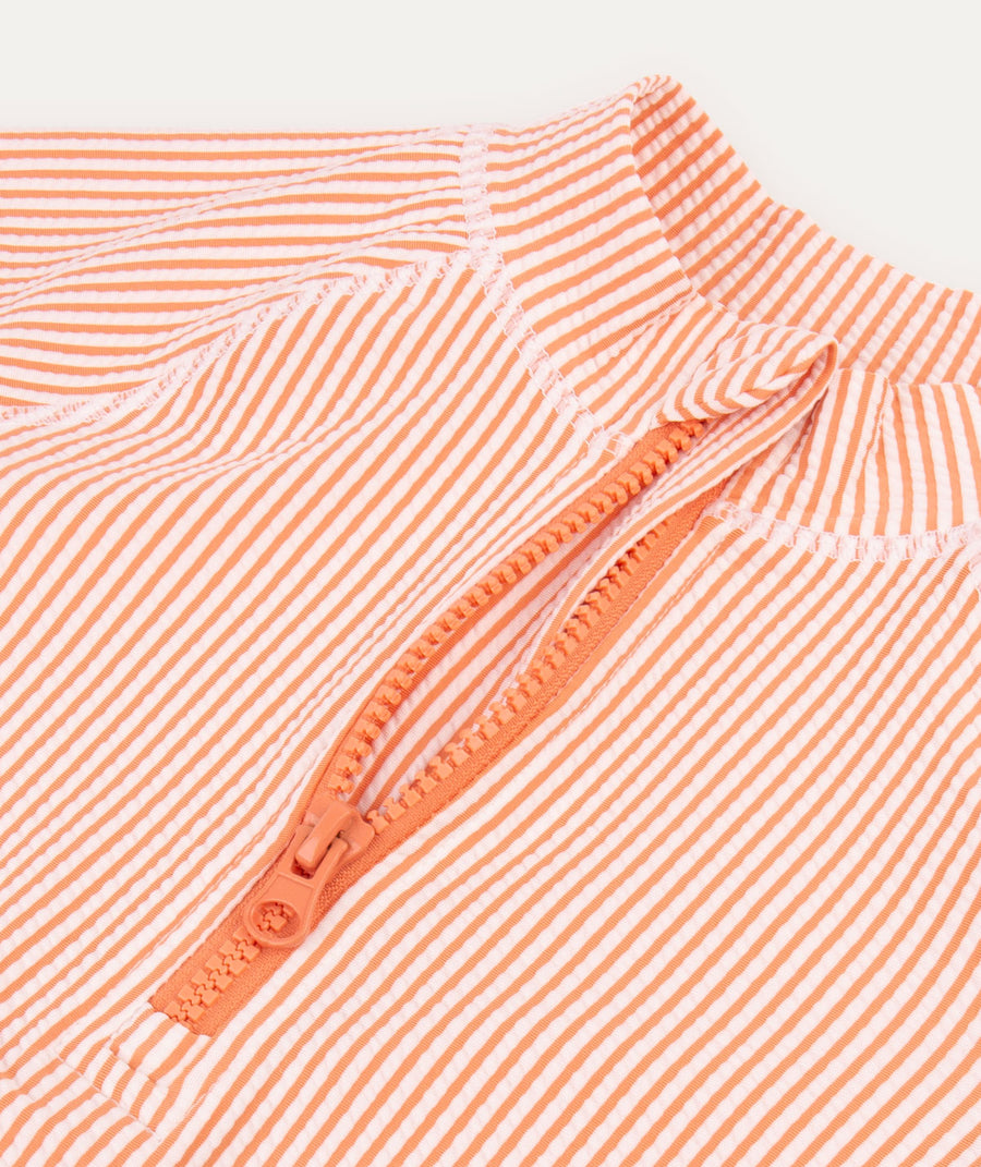Seersucker Zip Front Rash Vest -  Coral Seersucker