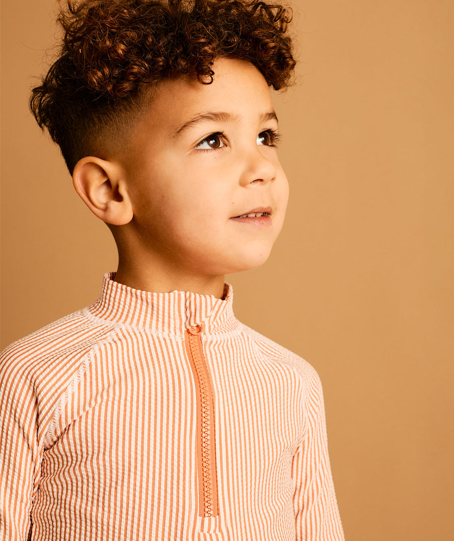 Seersucker Zip Front Rash Vest -  Coral Seersucker