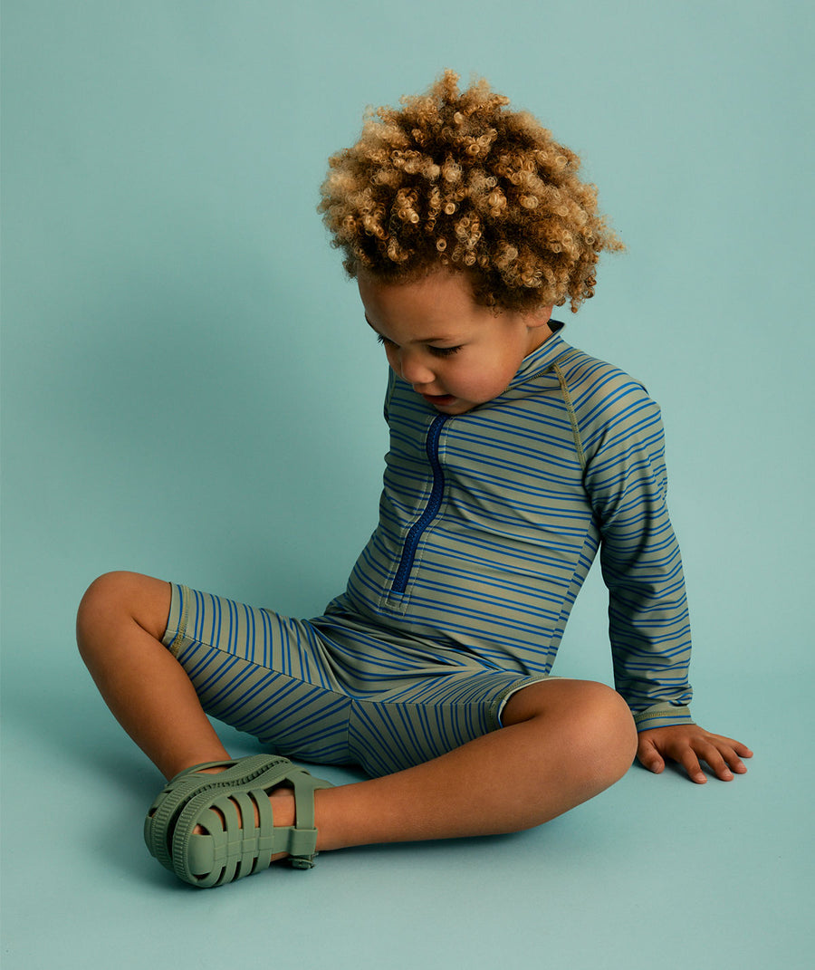 3/4 Sleeve Sunsuit -  Blue Stripe