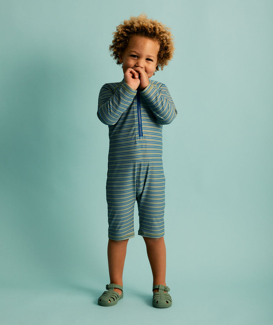 3/4 Sleeve Sunsuit -  Blue Stripe