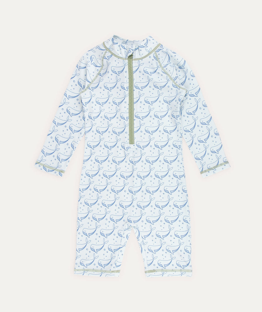 3/4 Sleeve Sunsuit -  Bubbles Whale Print