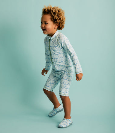 3/4 Sleeve Sunsuit -  Bubbles Whale Print