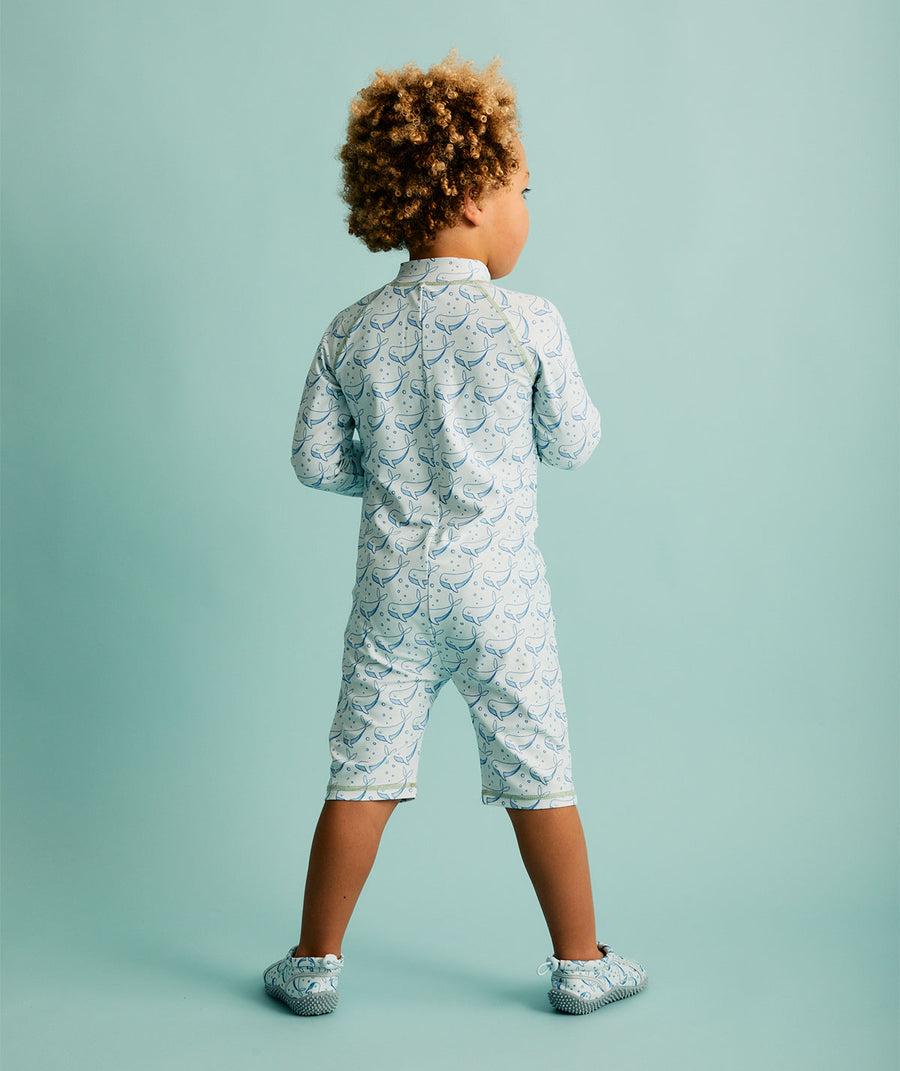 3/4 Sleeve Sunsuit -  Bubbles Whale Print