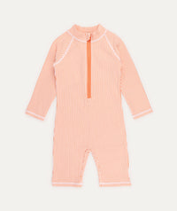 Thumbnail for 3/4 Sleeve Seersucker Sunsuit -  Coral Seersucker