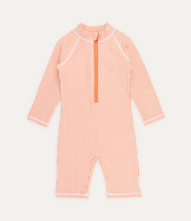 3/4 Sleeve Seersucker Sunsuit -  Coral Seersucker