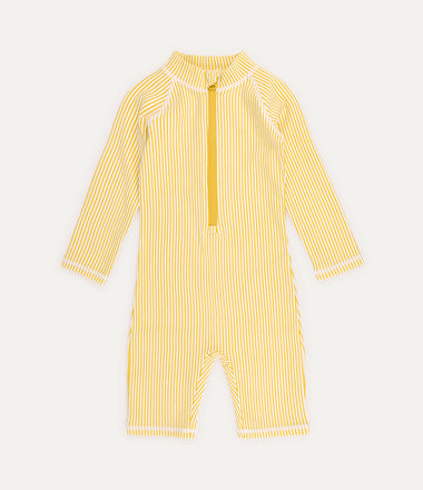 3/4 Sleeve Seersucker Sunsuit -  Yellow Seersucker