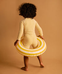 Thumbnail for 3/4 Sleeve Seersucker Sunsuit -  Yellow Seersucker